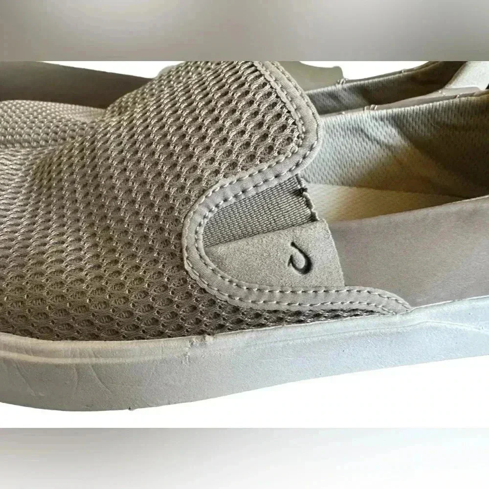 Olukai Pehuea Clay Khaki Green Perforated Textile Round Toe Slip On Sneakers